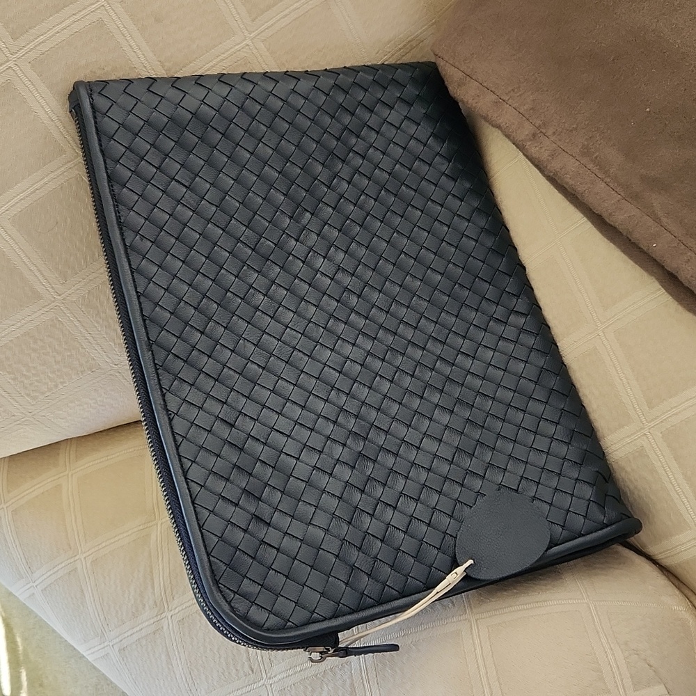 Dark blue woven leather laptop/iPad cover/bag